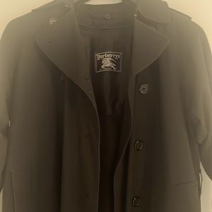 Burberry long vintage rain coat. Black. Excellent condition. Wool lining.